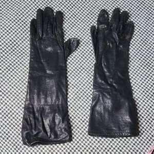 Vintage Midcentury Black Leather Opera Length Goth Vamp Dom Fetish Gloves